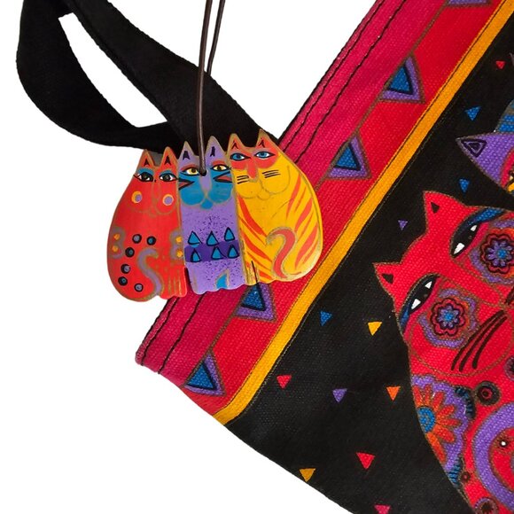 Laurel Burch Feline Friends Canvas  Shoulder Handbag Tote Bag Purse | NWT - Picture 2 of 4